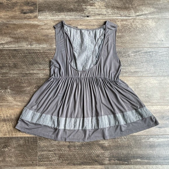 POL Button Front Sleeveless Raw Hem Racerback Top Grey Small - Picture 8 of 10